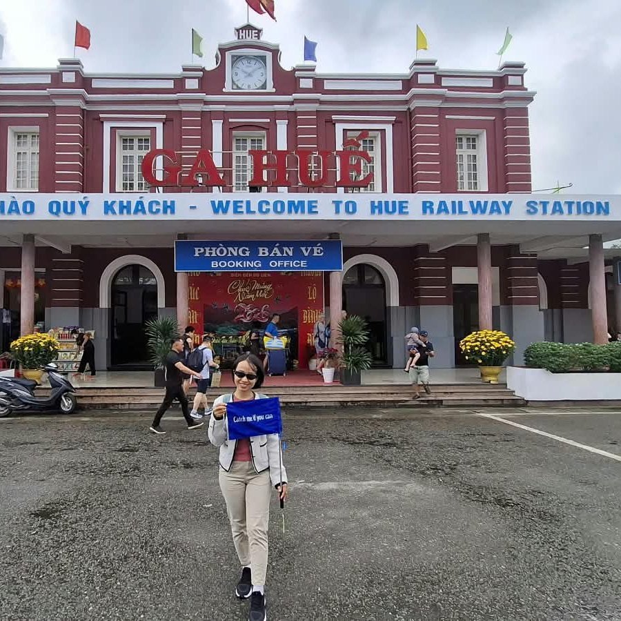 Waiting for my group to arrive in Hue train station
